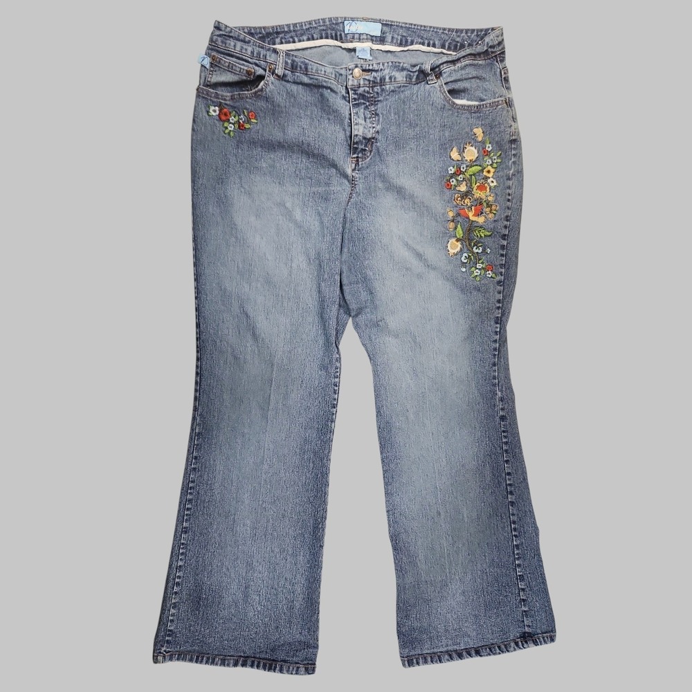 VTG Y2K Duplex by Tyte Embroidered Floral Boho Jeans Plus Size 24 Blue Bootcut